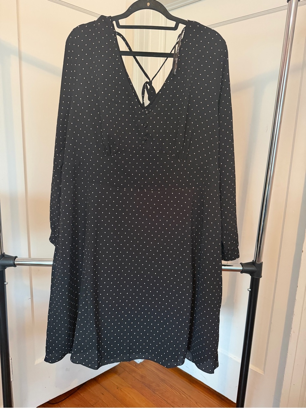 City Chic Black Polka Dot Long Sleeve V-Neck Dress